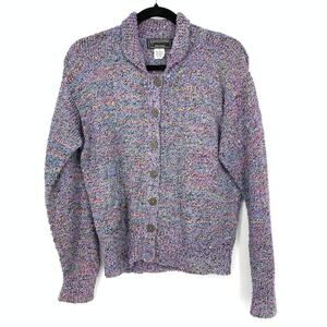 Vintage South Cotton Hand Loomed Knit Cardigan Sweater Womens Sz L Multi Purple